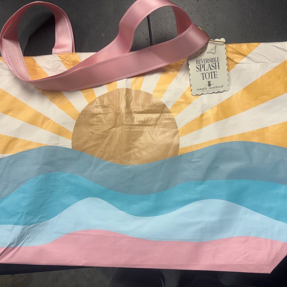 Simply Southern Reversible Splash Tote with Pink Handles